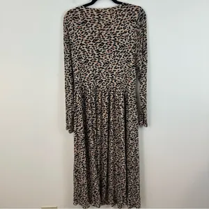 On 34th Tan Leopard Print Long Sleeve Midi Dress Ruched Bodice Size XXL Women's thumbnail 5
