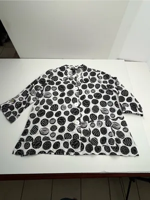 Ali Miles 100% Linen Black White Polka Dot Button Front Jacket Top Womens 1X thumbnail 2