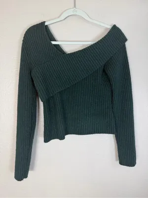 Astr The Label Asymmetrical Foldover One Shoulder Sweater Green Medium $70 thumbnail 6