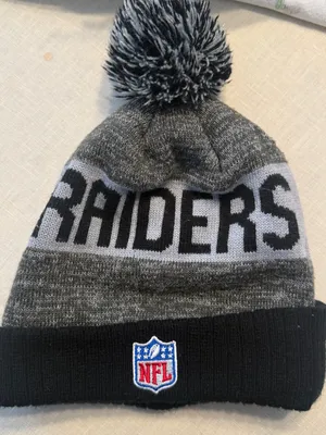 New Era Adult Raiders Pom Beanie Hat - Gray & Black NFL One Size thumbnail 3