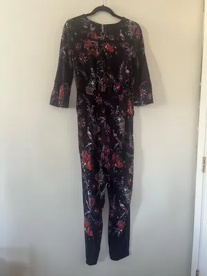 Anthropologie Maeve Floral Boho Jumpsuit 4 Purple Red Artsy Romantic Going Out thumbnail 7