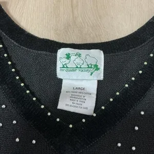 Quacker Factory Sequin Christmas Tree Sweater Womens Large Black Velvet Beaded thumbnail 3