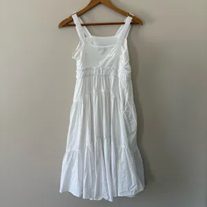 Pinch Tiered Midi Dress Cotton Poplin Sundress Pockets‎ Sleeveless White Size L thumbnail 7