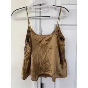 Zara Gold Satin Embroidered Camisole Top V-Neck Peplum Tank Small thumbnail 4