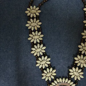 Squash Blossom Style necklace with real stone and bronze colored setting Brown thumbnail 4