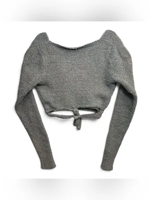 SKIMS Gray Cozy Knit Wrap Crop Top Long Sleeve Tie Waist L/XL thumbnail 4