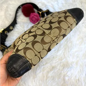 y2k COACH 2007 Black Brown Jacquard Hobo Signature Shoulder Bag thumbnail 5