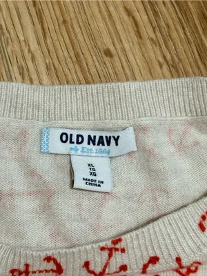 Old Navy Womens Anchor Print Crewneck Sweater Cream Red Nautical Cotton XL thumbnail 4