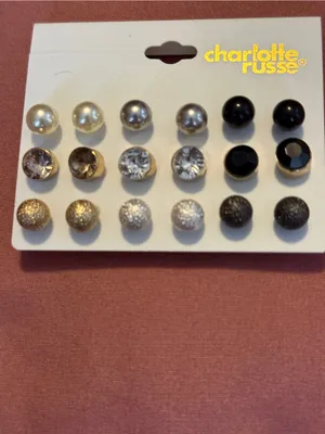 Charlotte Russe Pearl, Gold, Silver & Black Stud Earring Set thumbnail 2