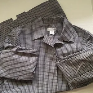 Vintage blue plaid long cotton blend trench coat, size medium thumbnail 1