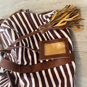 Mossimo Burgundy/Cream Stripe Duffle Bag thumbnail 4