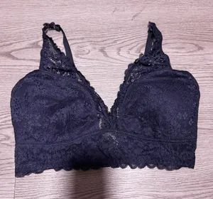 F&F Women's Navy Blue Floral Lace Bralette Wireless Longline Padded Bra XL thumbnail 1