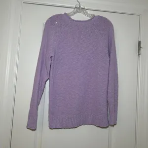 L.L. Bean Womens Lavender Purple Textured Knit Raglan Crewneck Sweater Size M thumbnail 4