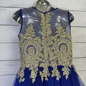 Tulle Prom Homecoming‎ Dress Blue & Gold High Neck Tank Above Knee Length Size 4 thumbnail 6