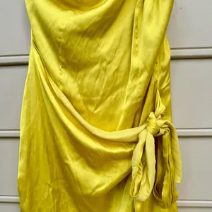 Lovers and Friends Karen Yellow One Shoulder Wrap Mini Dress Sz M thumbnail 3