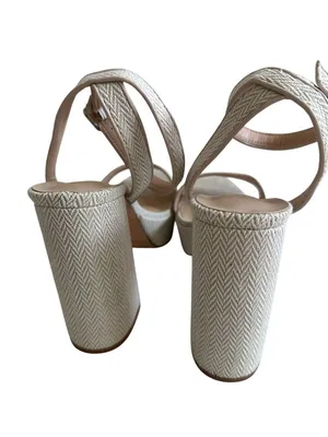 SCOOP Herringbone Cream Platform Sandals Heels Size 8.5 thumbnail 7