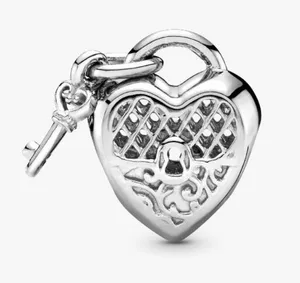 Heart padlock and key silver charm thumbnail 1