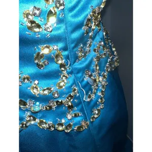 Sherri Hill Strapless Mermaid Style Prom Dress Gown Size 4 Gold Beaded Turquoise thumbnail 7