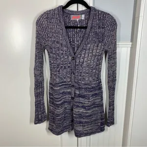 Free People Rachel Cardigan Sweater‎ Dress Purple Button Mini Marled V-neck thumbnail 2
