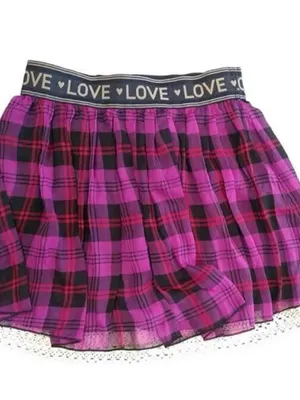 Jessica Simpson Purple and Black Plaid Mini Skirt with Lace Trim thumbnail 2
