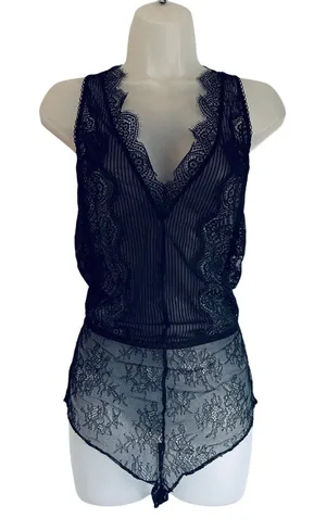 Victoria's Secret Romper Slip Lingerie Lace Black Small Whimsygoth thumbnail 1