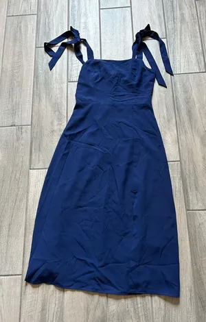 Petal & Pup Navy Tie-Shoulder Midi Dress thumbnail 1