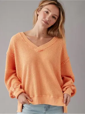 American Eagle Waffle Knit Oversized Sweater Top Sz Small thumbnail 1