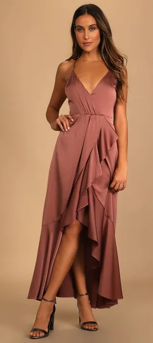 NWOT Lulu's Enchanted Moments Mauve Pink Satin Ruffled High-Low Dress Size XL thumbnail 1