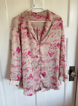 Free People Dreamy Days pink cowboy rodeo satin pajama top size‎ medium thumbnail 1