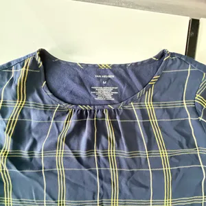 ✨ Van Heusen Women’s Plaid Short Sleeve Blouse Navy & Yellow thumbnail 7