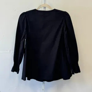 Pomander Place‎ V-Neck Smocked Cuff Poplin Top Y20953T Small Black Casual thumbnail 2