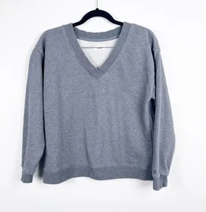Pact Women's V Neck Pullover Sweatshirt Gray Sz‎ L thumbnail 1