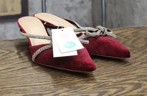 A New Day Womens Gwen Rhinestone Bow Heels Velvet 94656742 Burgundy Red 9.5M thumbnail 1