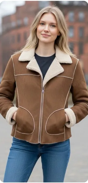 St Johns Bay Faux Suede Ranchers Jacket Womens Large Brown Soft Shearling 2 Tone thumbnail 1