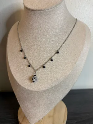 Handmade Black Floral Porcelain Charm Necklace | Waterproof & Tarnish Resistant thumbnail 4