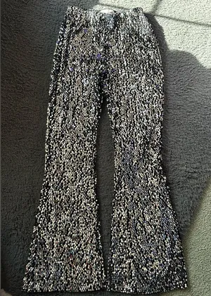 Black/silver sequin flare pants, size XS (0-2) thumbnail 1