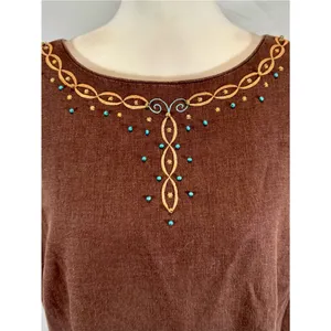 Vintage Sag Harbor chocolate brown stitched and turquoise beaded dress size 14 thumbnail 2