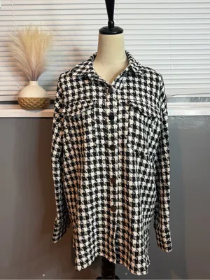 Shoedazzle Black & White Houndstooth Bouclé Shacket Jacket Oversized Medium thumbnail 4