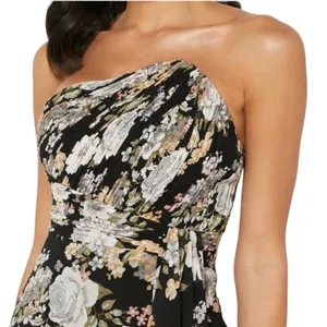 LAVISH‎ ALICE Black Floral Asymmetrical Ruffle Strapless Dress Size US 8 NEW thumbnail 8