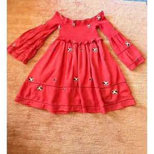 Free People Red Off Shoulder Embroidered Dress Size M thumbnail 8