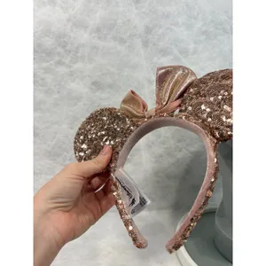 Disney Parks Minnie Mouse Rose Gold Sequined Ear Headband with Bow Accessory thumbnail 5