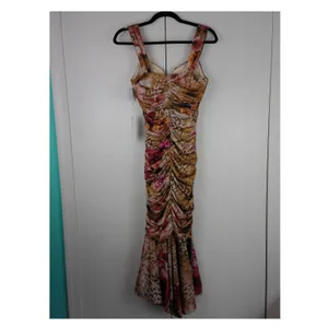 Siena Womens Khaki Multi Leopard Floral Ruched Bodycon Midi Dress Size 4 NWT‎ thumbnail 2