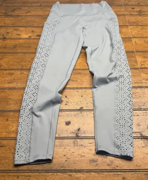 Aerie Chill Play Move‎ Leggings Grey Laser Cut Side Pockets Athleisure Size L thumbnail 1