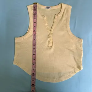 Garage butter yellow ribbed knit Henley tank top thumbnail 6
