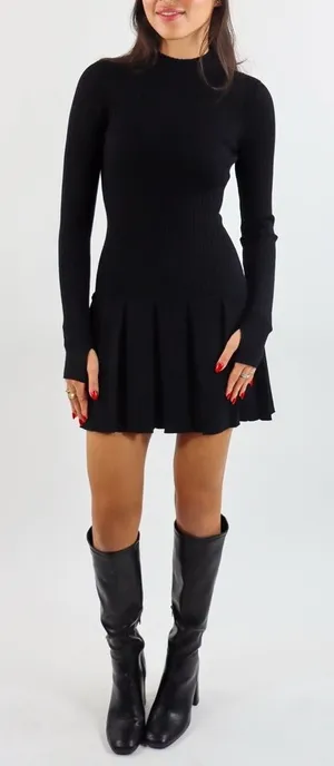 Free People Emmy Ribbed Knit Mini Dress Black M thumbnail 1