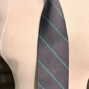 J Crew Silk Necktie Grey Green Tie Diagonal Stripe Preppy Career Wedding thumbnail 8