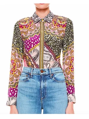 NWT- Alice and Olivia Willa Hidden Placket Silk Top Size S thumbnail 2