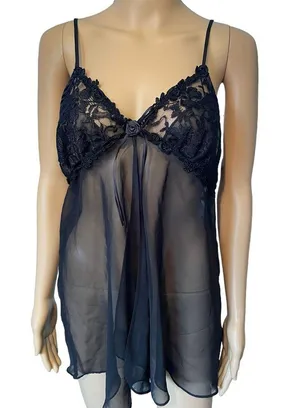 Seductive Wear Cinema Etoile Vintage Black Sheer Whimsygoth Lingerie Slip Top thumbnail 2