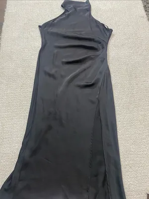 Hello Molly Black Halter Satin Maxi Dress with Side Slit Size L US8 thumbnail 14