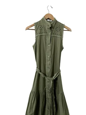 AVEC LES FILLES Eyelet Cotton Button Down Sage Green Maxi Dress thumbnail 7